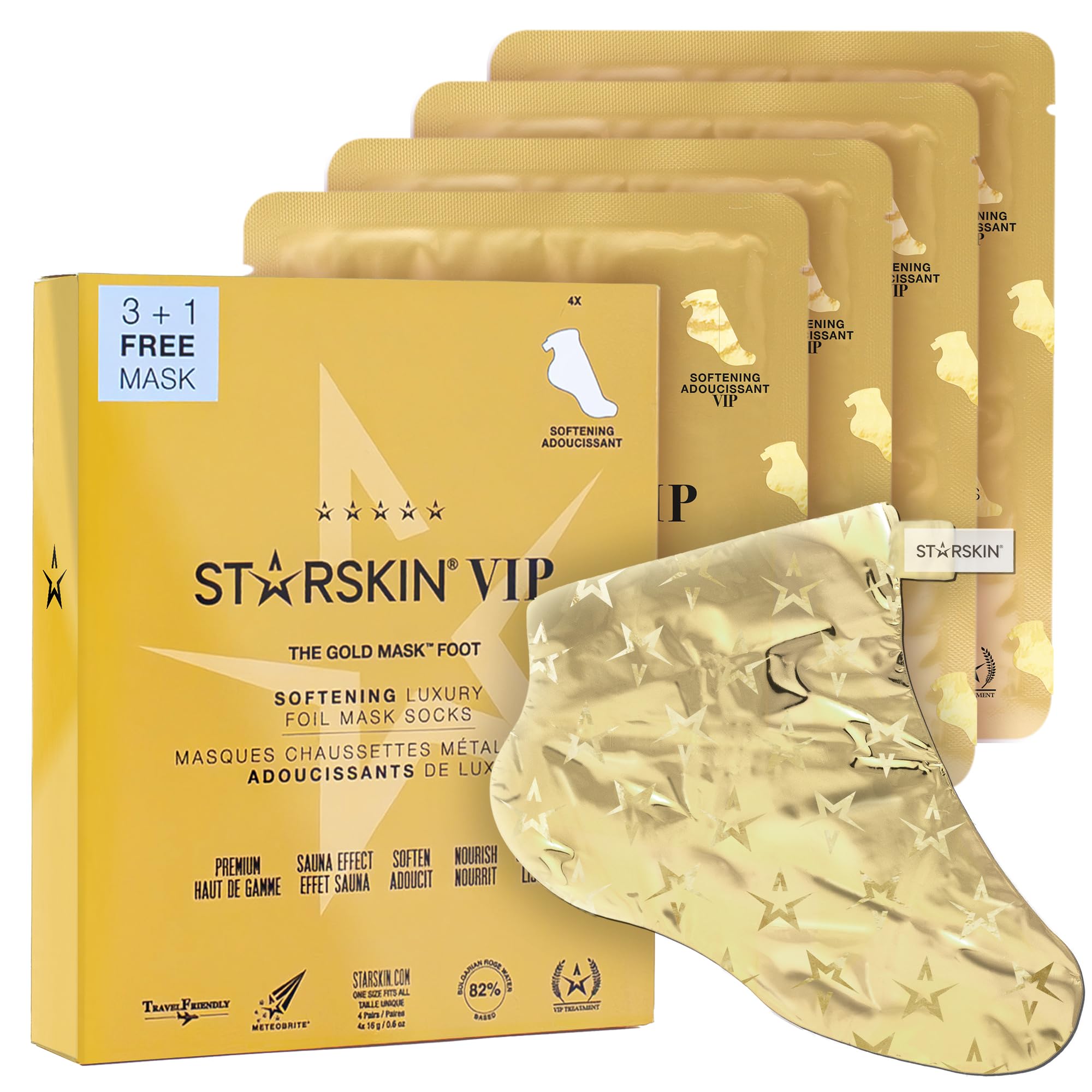 STARSKIN VIP Gold Fußmaske, 4x16g, Pflegende Feuchtigkeitsmaske mit Sheabutter und Rosenöl, Koreanische Hautpflege