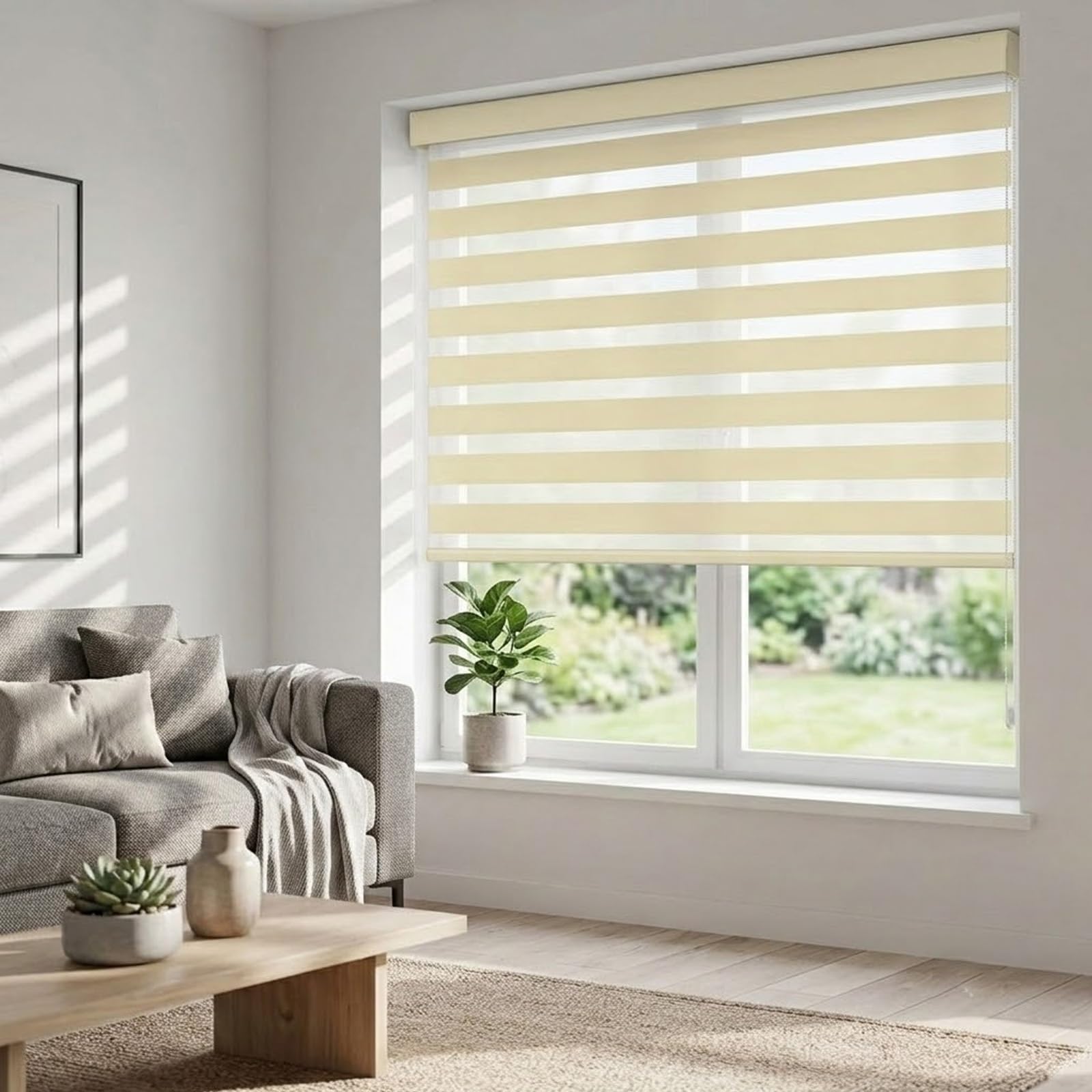 Tenda Zebra Avvolgibile Giorno e Notte Semi Oscurante con Catenella | Tende a Rullo Doppio Tessuto per Tutte le Stanze, Montaggio a Muro con Viti(Yellow,85W x 150H cm)