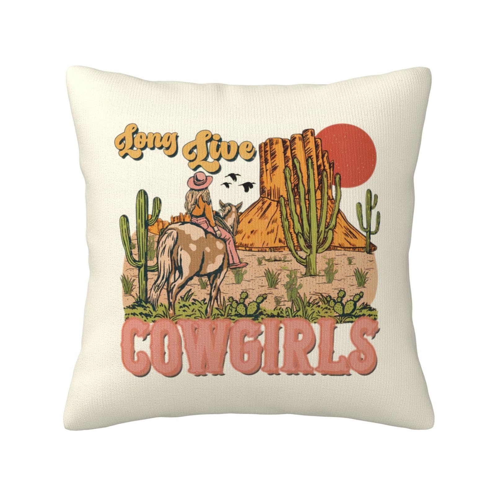 EAGSTSRetro Long Live Cowgirls Throw Pillow Cover Decor Home,Western Cowgirls Pillow Case Wall Collage Art Home Classroom Decor Birthday Party Decorations(18x18 Inch)