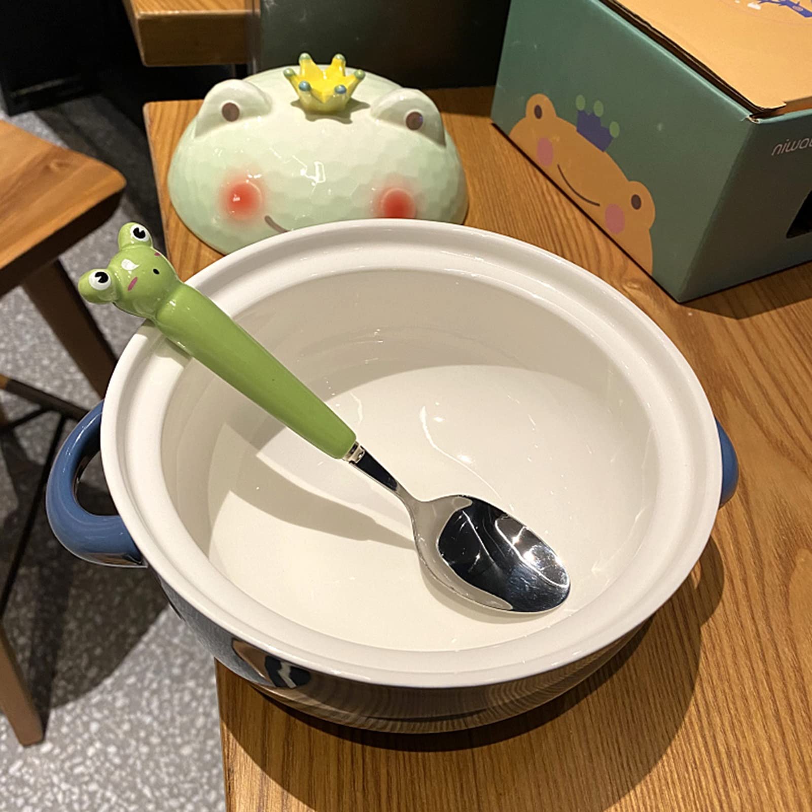 Ramen Bowls Suppentasse aus Keramik mit Löffeldeckel, mikrowellen- und spülmaschinenfest, Servierschale für Instant-Nudeln