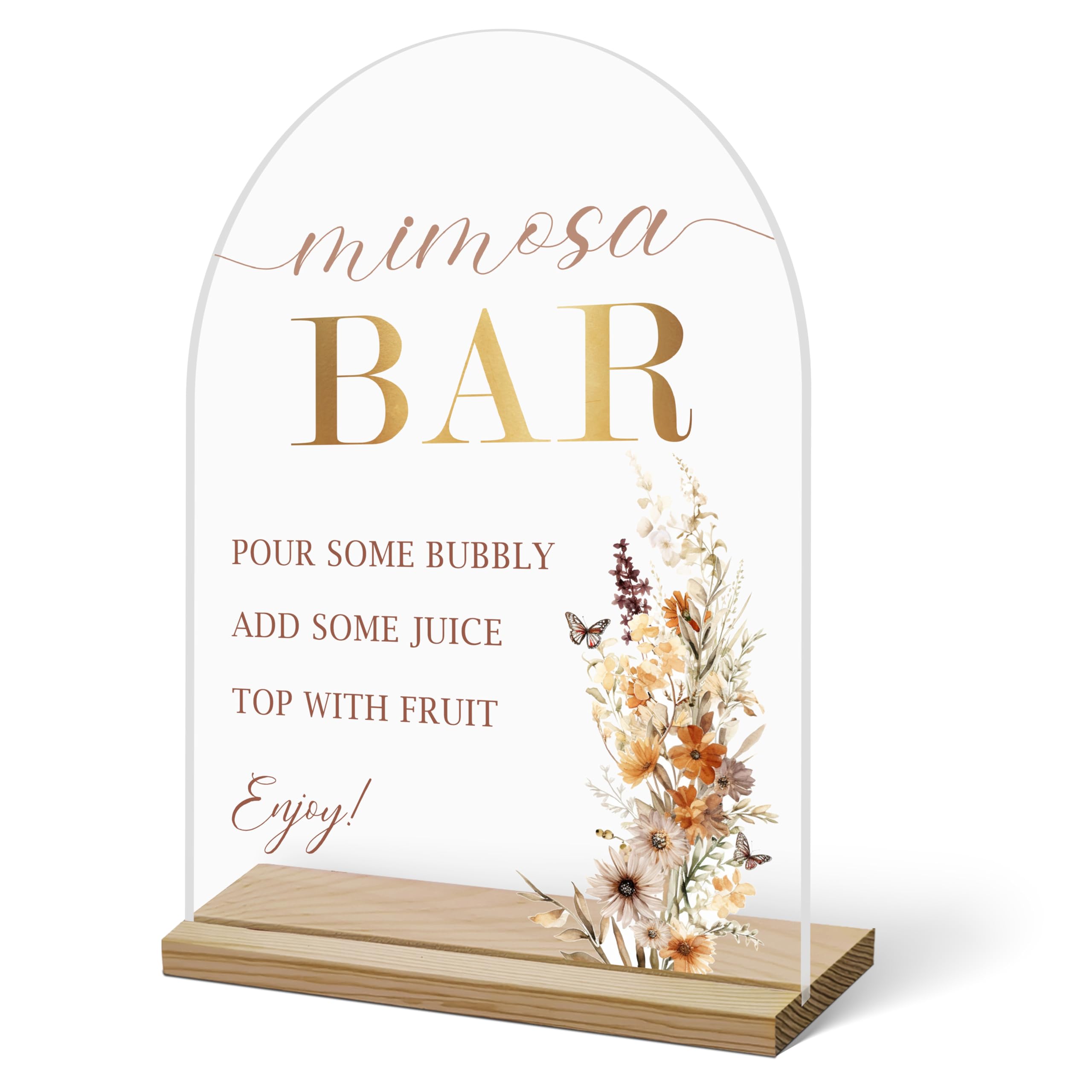 Mimosa Bar Sign For Table, Boho Flowers Acrylic Mimosa Bar With Base Supplies For Baby Shower Bridal Shower, Decorations For Wedding Bachelorette