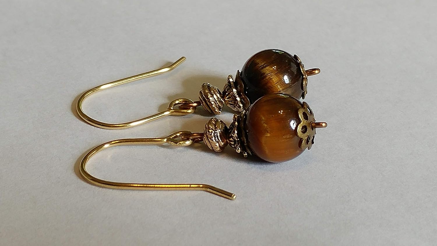 Tiger's Eye And Brass Earrings