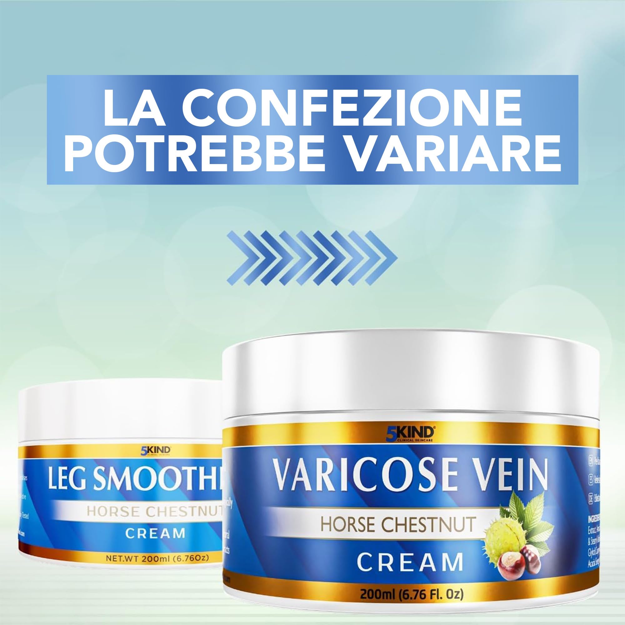 5Kind Crema vene varicose professionale - L'imballaggio può variare- Vene varicose trattamento circolazione gambe - Crema per gambe gonfie e pesanti - Oltre 7 principi attivi naturali