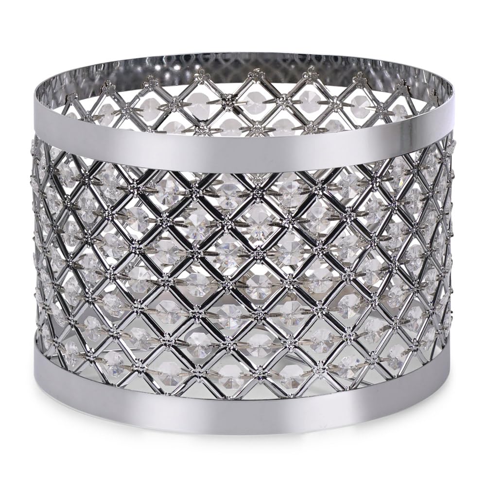 Valuelights Silver | Easy Fit Metal Cut Out Lampshade Acrylic Jewel Drum Ceiling Light Shade | Shades, Home Décor & Improvement Essential | 24Cm Shade Width
