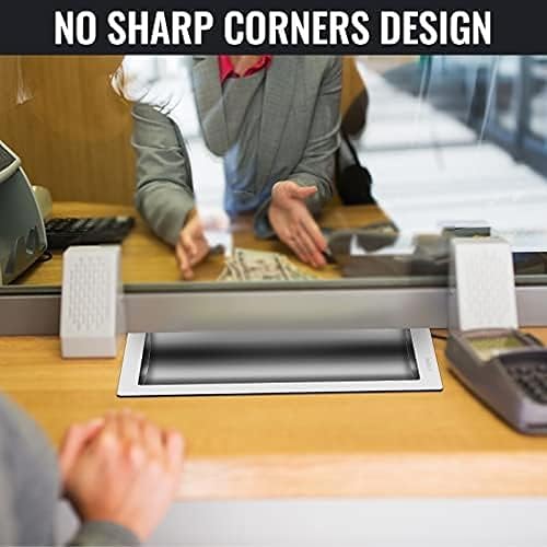 Miniatura 6 de Bandeja desplegable para ventanilla de efectivo, bandeja de acero inoxidable de 12 x 10 pulgadas para ventanas de caja registradora, 16 pulgadas de