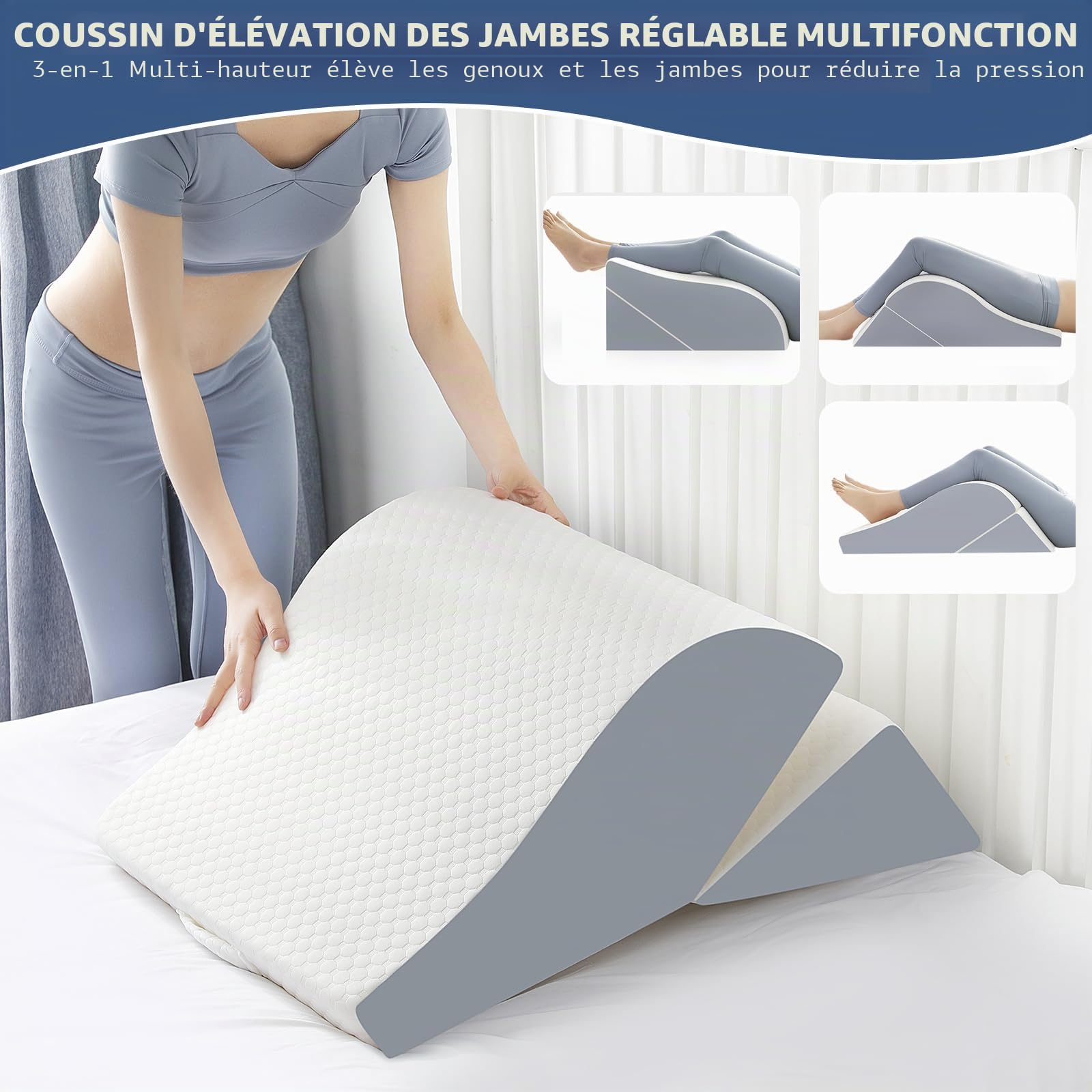 2pcs oreillers d’élévation de jambe pour dormir, oreiller de jambe après post-chirurgie de remplacement du genou, cales de jambe pour l’élévation de l’enflure, circulation, oreiller en mousse réglable