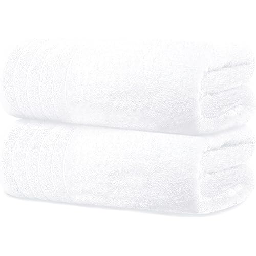 Tens Towels Pack of 2 Extra Large Bath Towel Sheets 35 x 70 inches, 100% Cotton, Larger & Lighter, Quicker to Dry, Lighter Weight, Super Soft and Absorbent, Oversized Bath Towels (White)