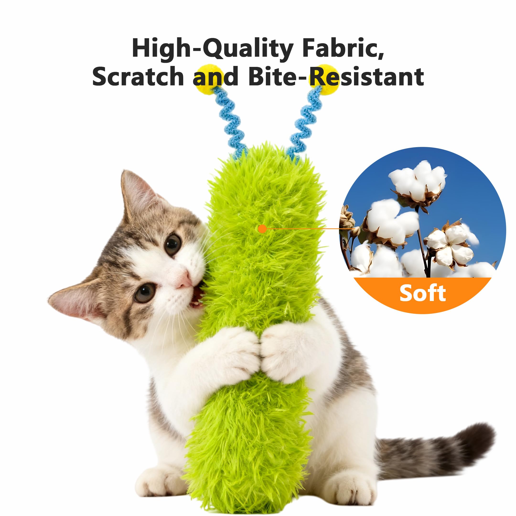 Speedy Panther Interactive Catnip Toys for Indoor Cats 3 Pack Plush Pillows, Self-Play Kitten Chew and Kick Toys (Caterpillar Design) - Image 2
