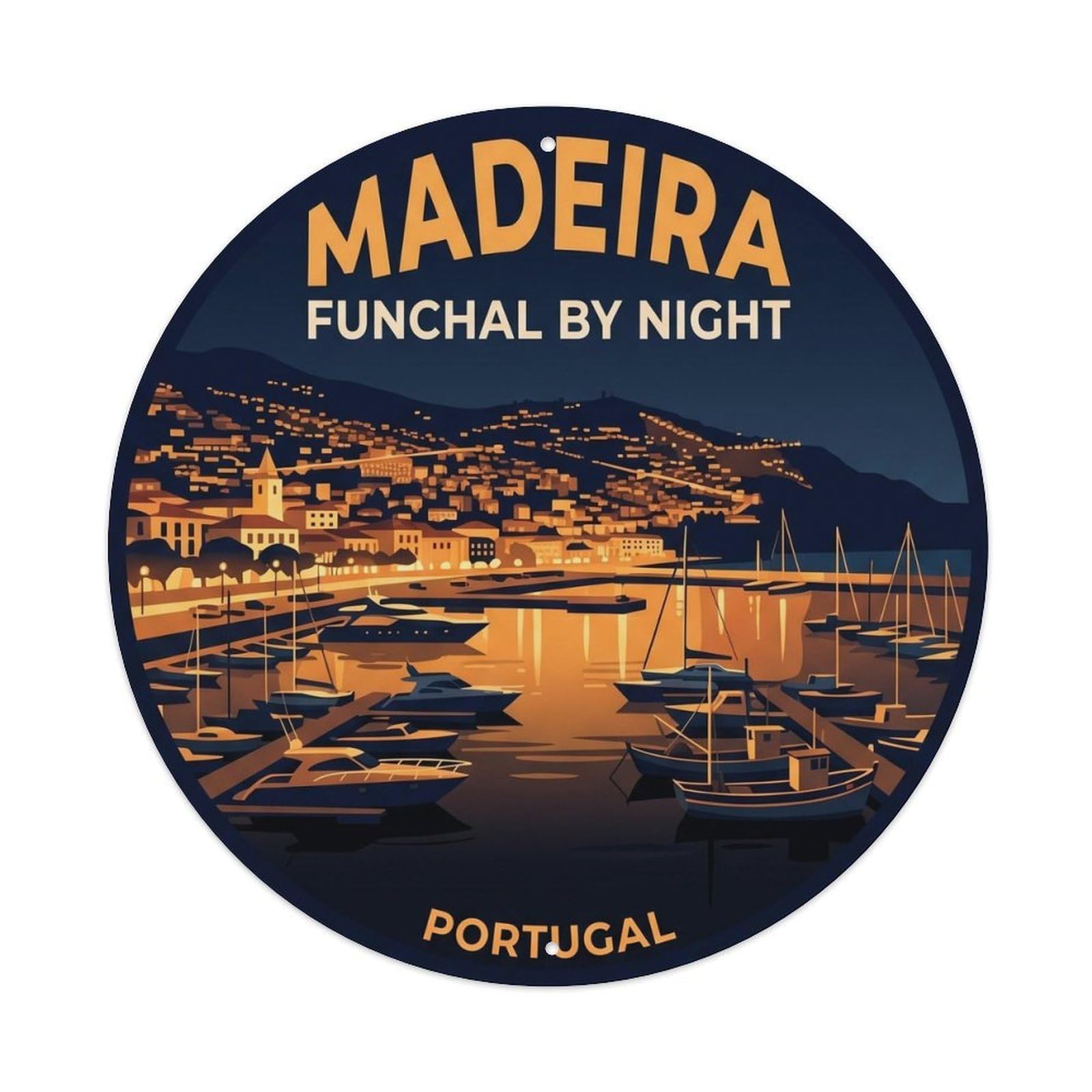 Olhnbad 08X08inch Style Coastal Portugal Madeira Cityscape Scenic Travel Art Metal Tin Sign
