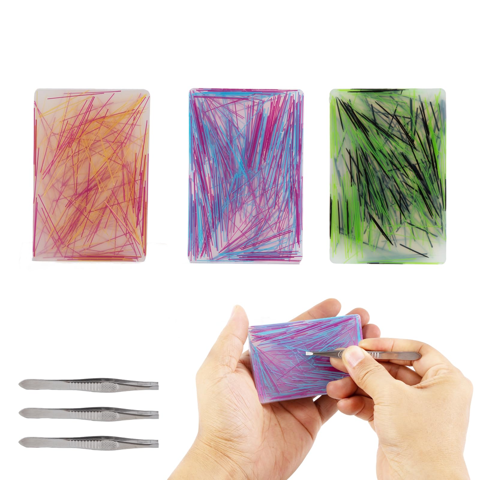 3 Pcs Picky Pad Skin Picking Fidget Toys with Tweezers Silicone Picking Pads for Stress and Anxiety Relief Reusable Sensory Pads for Skin Picking Dermatillomania Trichotillomania