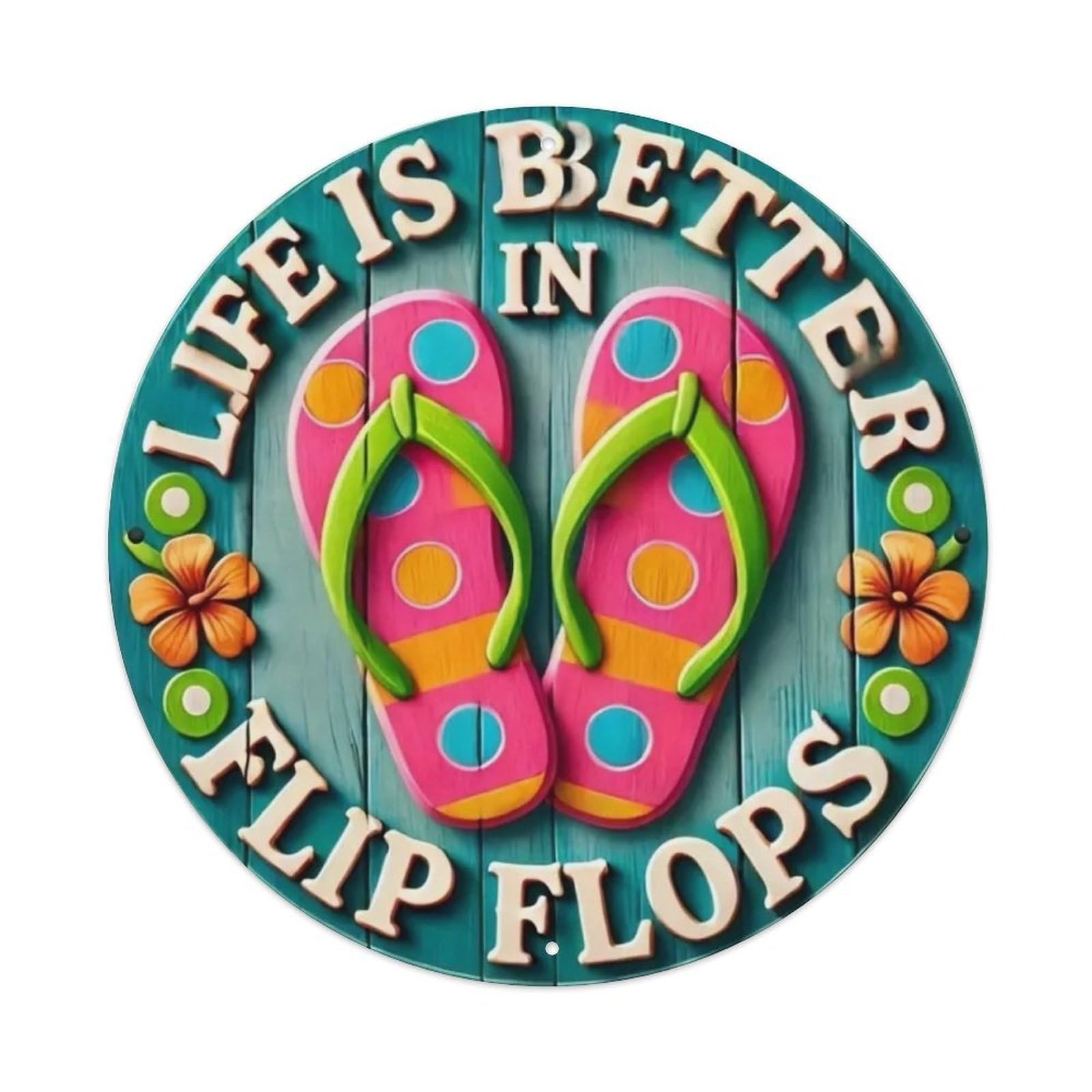 Life Is Better with in Flip-flops Tin Sign Vintage Style Home Bar Garden Wall Plaque Decor Metal Poster 8x8 Inch