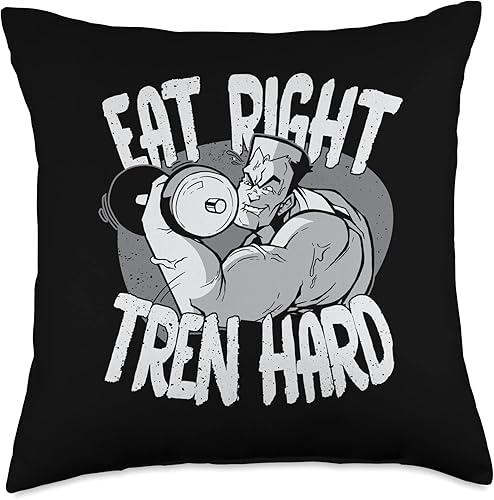 Anabol Tren Bodybuilding Outfitters Eat-Right Tren - Almohada de culturismo con esteroides anabólicos duros, 18 x 18 pulgadas, multicolor