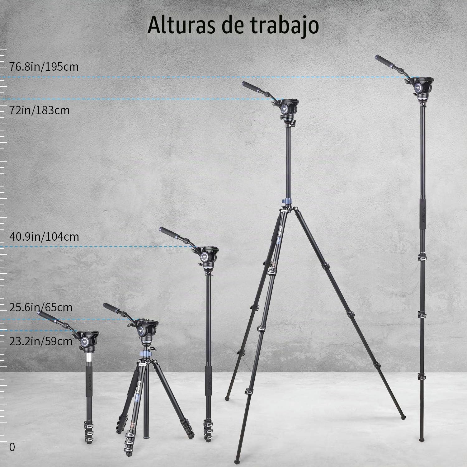 INNOREL MT70 Trípode para cámara de Video Profesional 183 cm, con Cabezal de Arrastre Fluido, trípode de Aluminio Compacto de 4 Secciones Convertible a monopié para cámara DSLR, videocámara