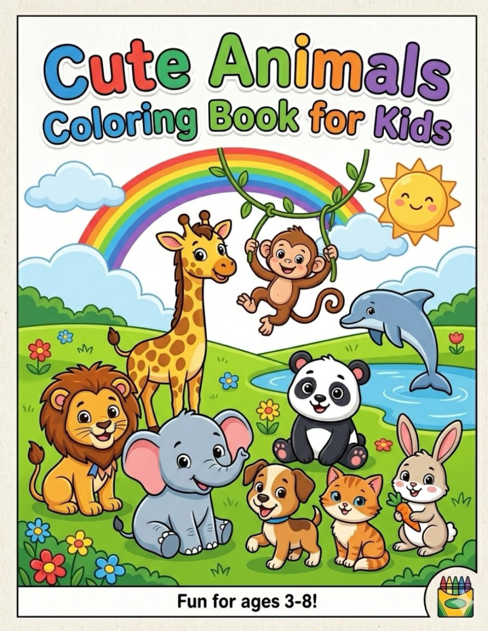 Cute Animals Coloring Book for Kids Ages 3–8: Fun and Easy Animal Coloring Pages with Lions, Elephants, Giraffes, Pandas, Dolphins and More