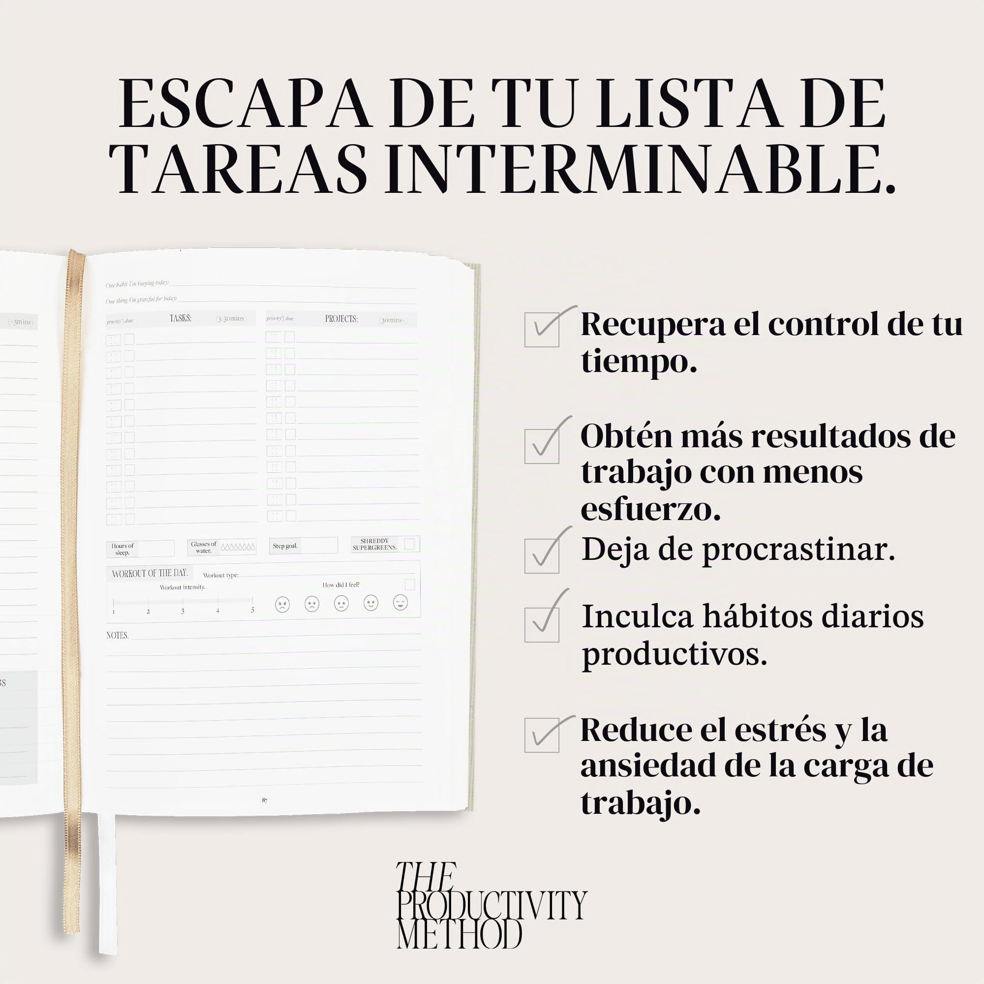 Planificador de productividad de tapa dura - Planificador diario para la organización, gestión del tiempo y productividad | Planificador A5 sin fecha que utiliza el método viral de Grace Beverley |