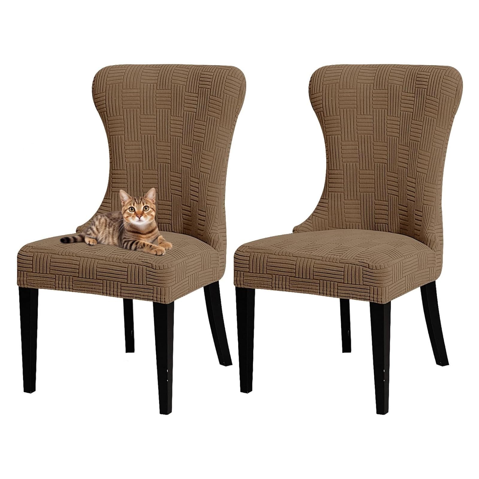 GUYIRT Wingback Side Chair Slipcover Accent Chair Cover Machine Washable Chair Slipcovers with Arms for Dining Room Banquet Decor (camel,set of 2)