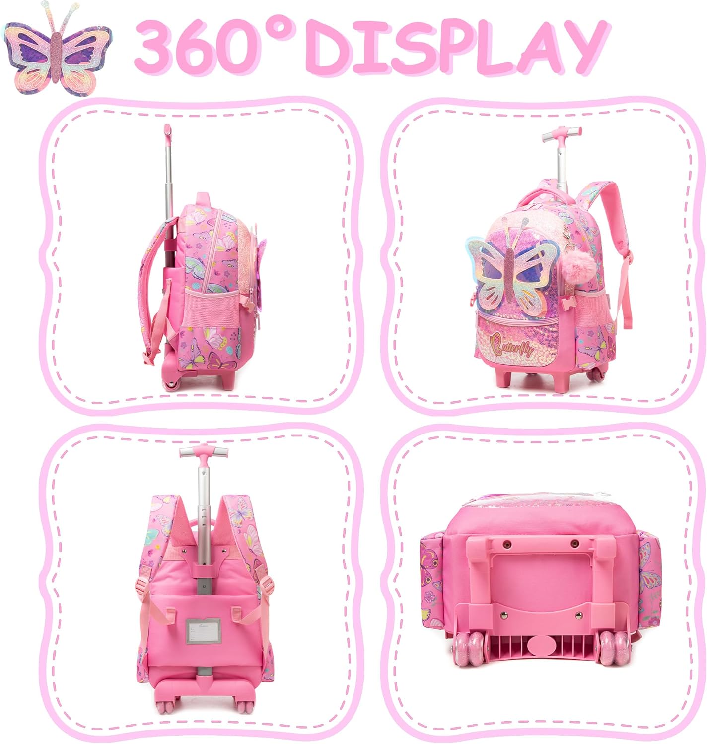 Rolling Backpack for Girls Backpack with Wheels Wheeled Backpack and Lunch Bag Set for Girls Rolling Suitcase