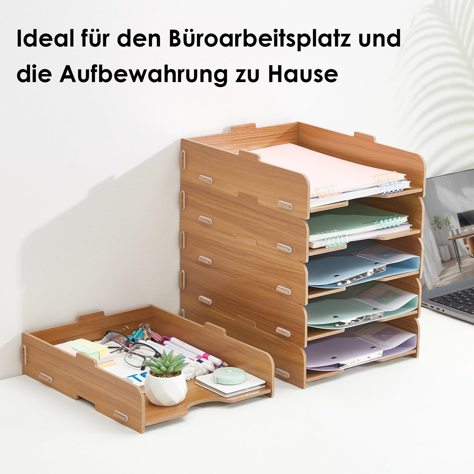 Ablagefächer Stapelbar, 6 STÜCK Büro Organizer Schreibtisch Briefablage Holz für Ablage Schreibtisch/Ablagefächer/Dokumentenablage/Papierablage Aktenablage A4