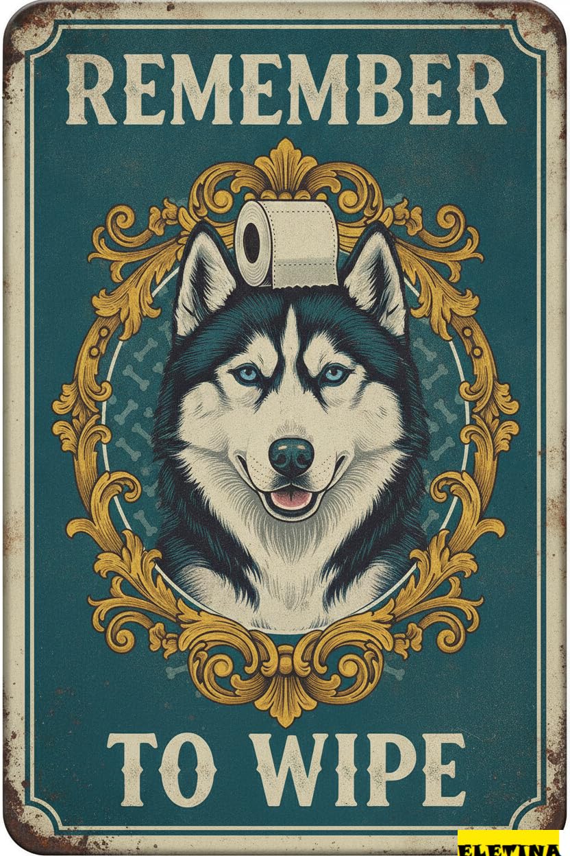 Remember To Wipe Husky Tin Sign, 12x8 Inch Bathroom