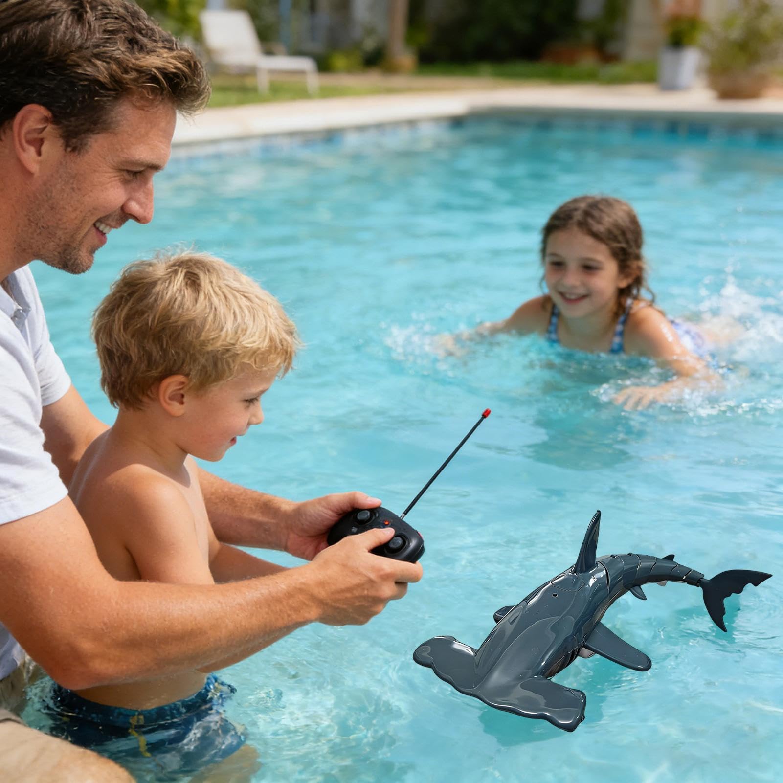 Tiburón Teledirigido para Piscina | 2.4GHz Recargable Impermeable RC | Control Remoto de Tiburón | para Bañera y Piscina Regalo Niños 6+ Años Cumpleaños Navidad