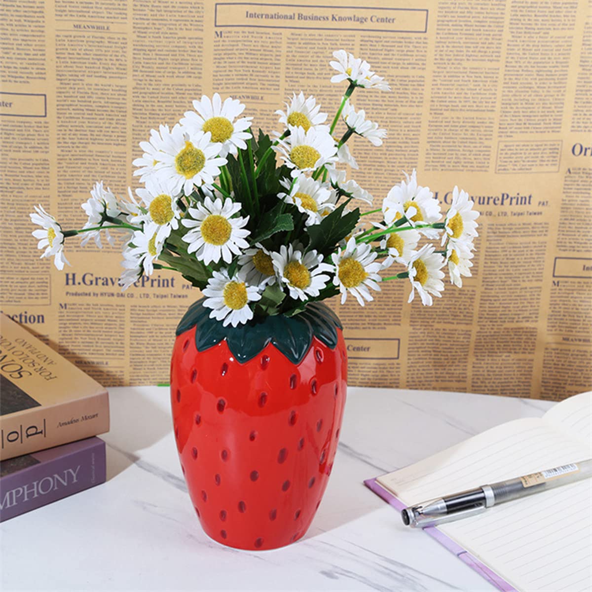 Vase Céramique Livre Penseur Rouge - Déco Salon Moderne - Pour Pampa, Fleurs Séchées - 19cm