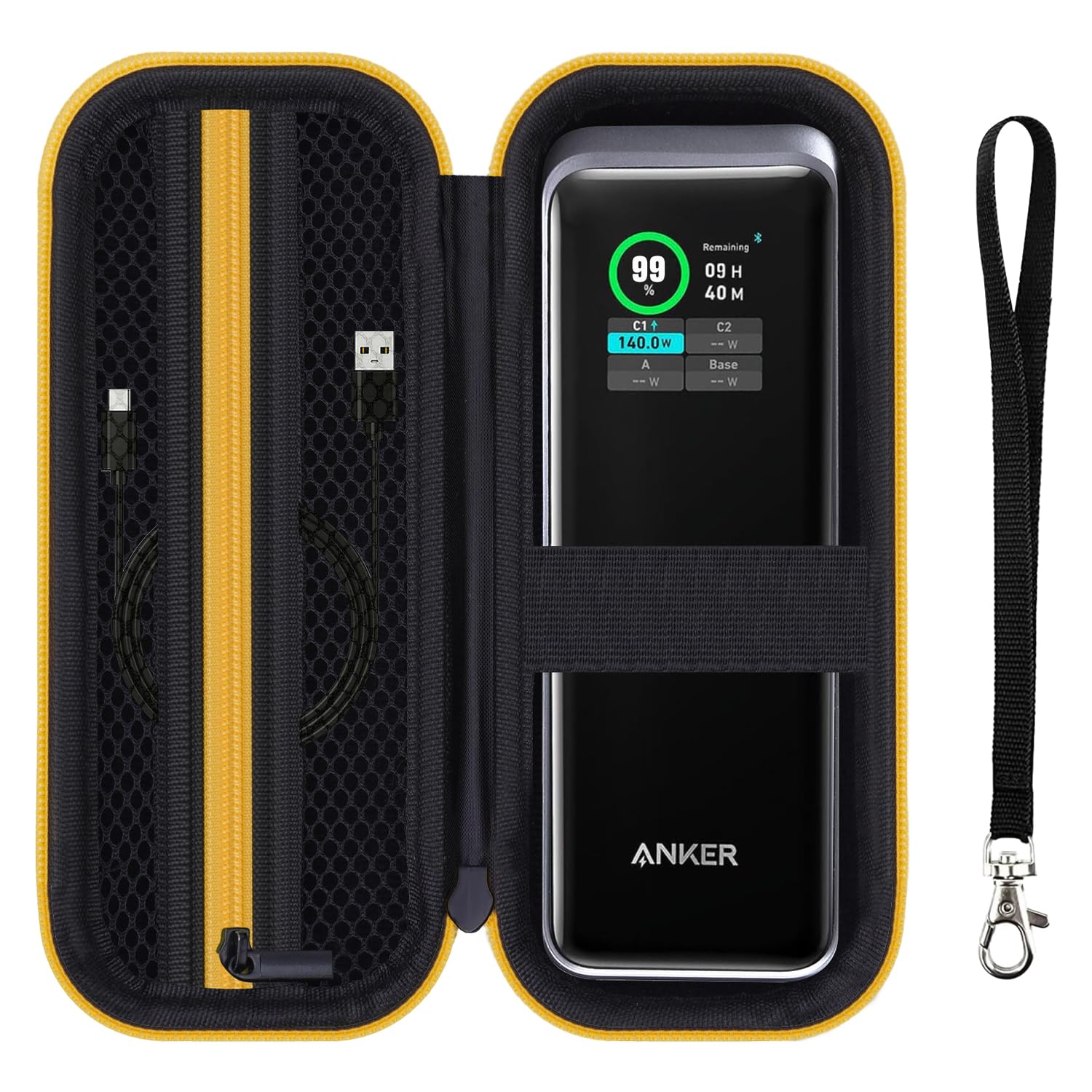 HESPLUS Travel Case for Anker Prime Power Bank 27,650mAh 250W, Portable Battery Pack Power Station Organizer Bag, Mesh Pocket Fit Charger, Cable - BlackYellow (CASE ONLY!)