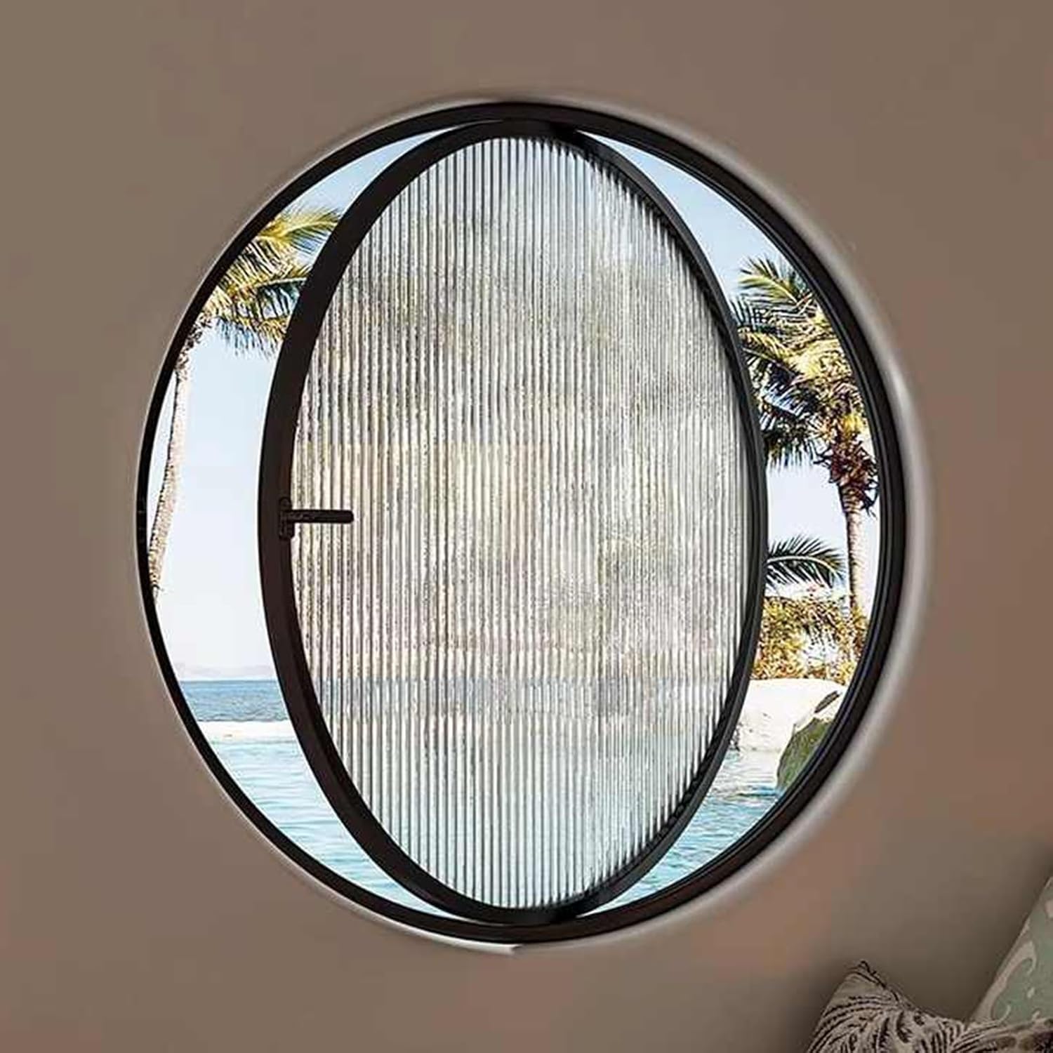 360° Rotatable Window with Lockable Handle, Customizable Replacement Shed Windows for Hotel/Office/Store, Household Round Ventilation Windows(85cm/33.5inch)