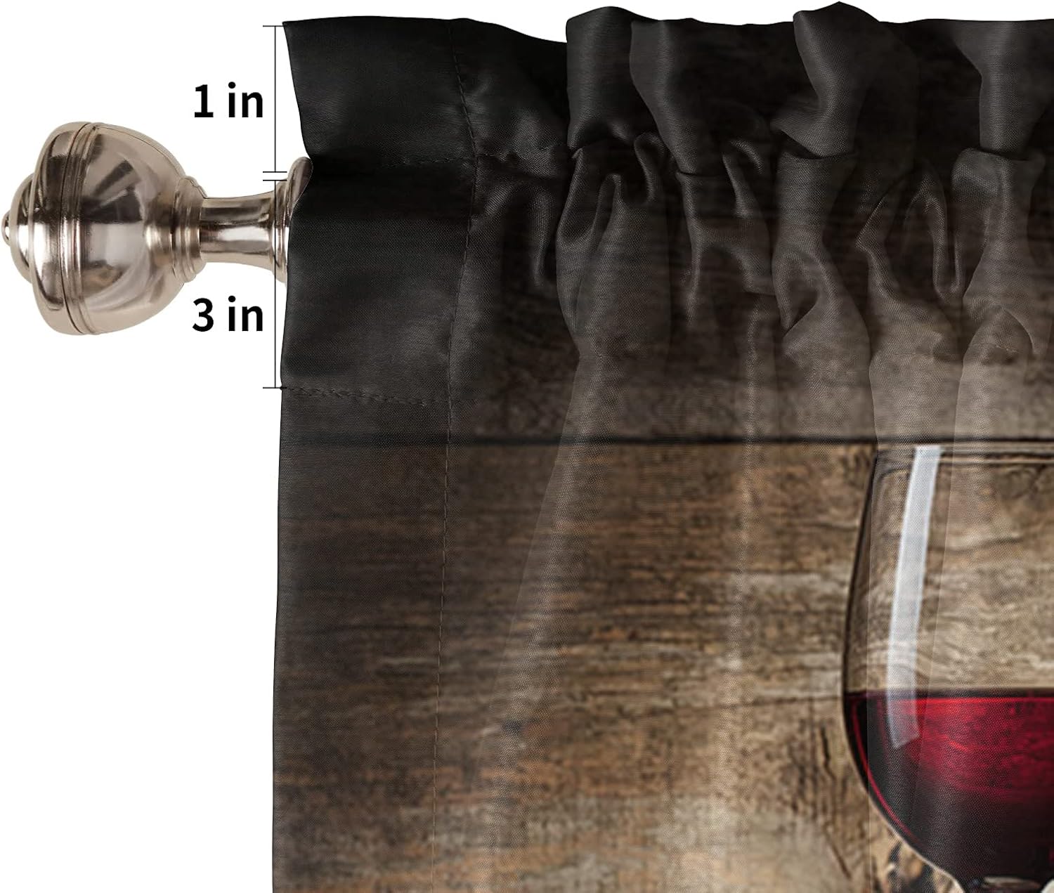 Wine Kitchen Curtains and Floral Valance Set, Farmhouse Grapes Fruit Rustic Wood Small Short Half Tier Curtains 24 Inch Length Wine Kitchen Decor for Cafe Bathroom Nursery Bedroom