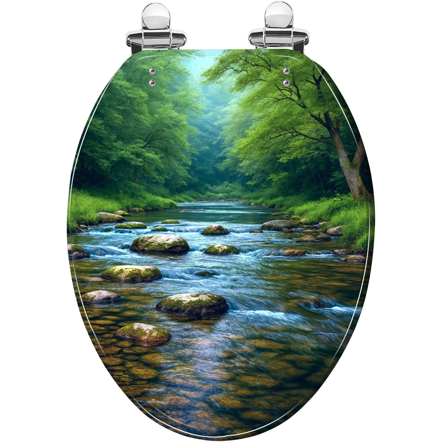 Elongated Toilet seat, River, Adjustable, Lightweight, Durable, Portable, User-Friendly, Compact, Decorative, Forest, Resin, Quiet