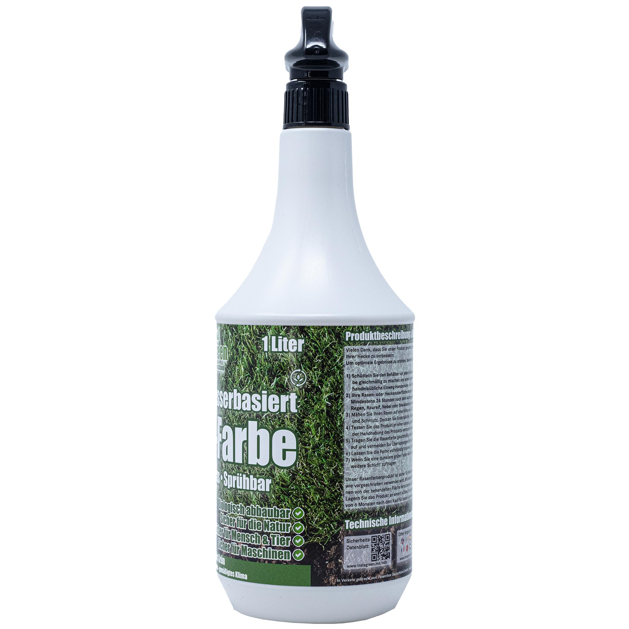 Hecken- & Rasenfarbe 1 Liter Sprühflasche - gebrauchsfertige Grasfarbe - wasserbasiert biologisch abbaubar