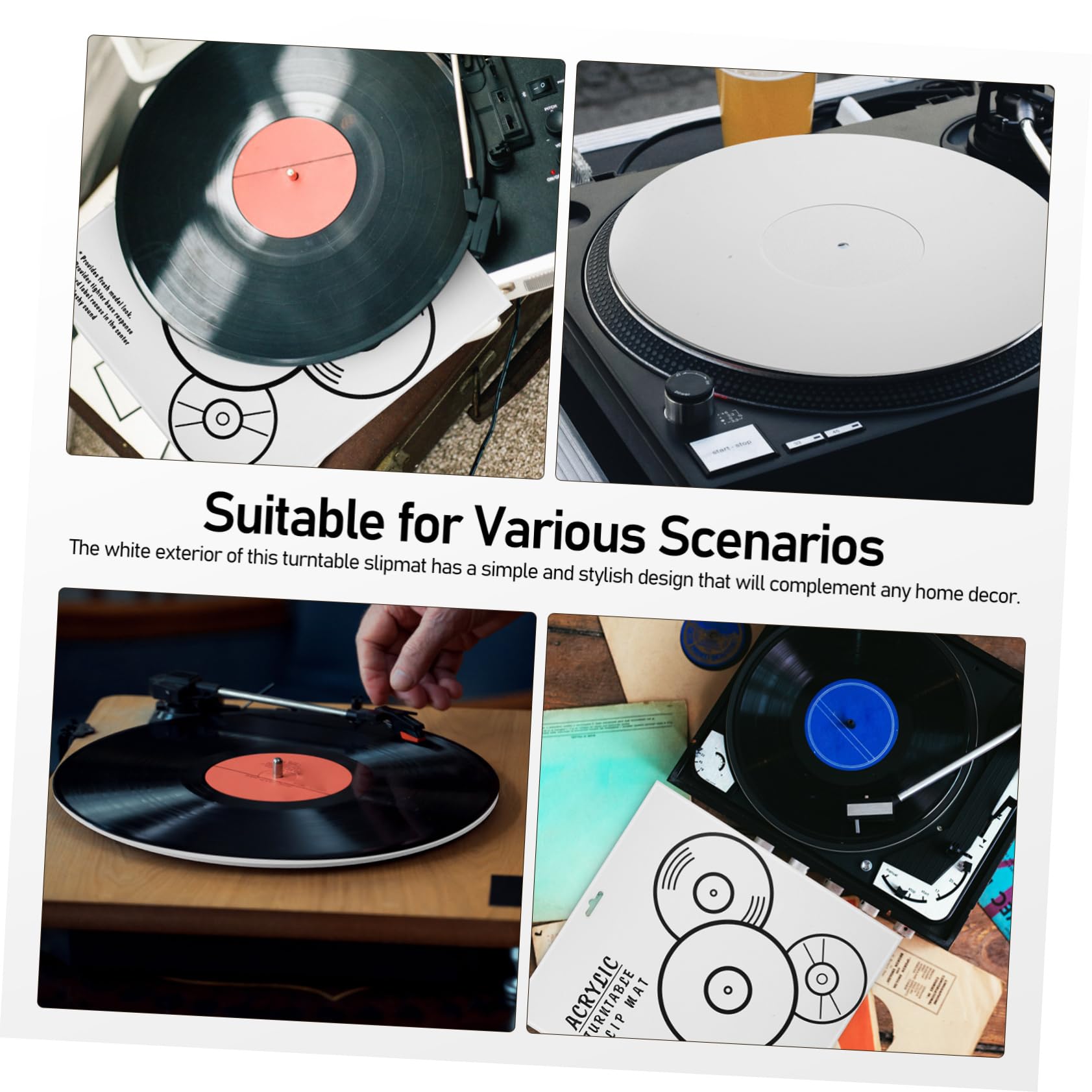 Alfombrilla Diseño Simple y Elegante para Tocadiscos de Acrílico de Color Claro Reduce Ondas de 12 Pulgadas y Mejora Calidad de Sonido para Vinilos