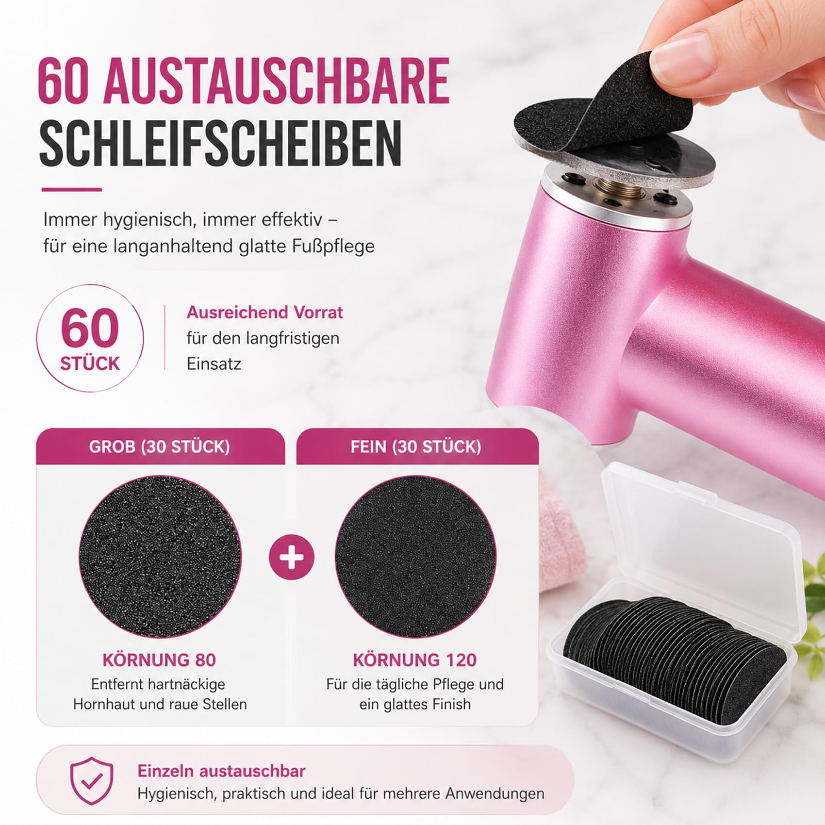 2027 NEU Electric Foot Callus Remover, FußSchleifer mit 60 Schleifscheiben, Stufenlose Geschwindigkeitsregelung für Abgestorbene Haut, Rissige Haut, Hornhaut (Schwarz+Silber)