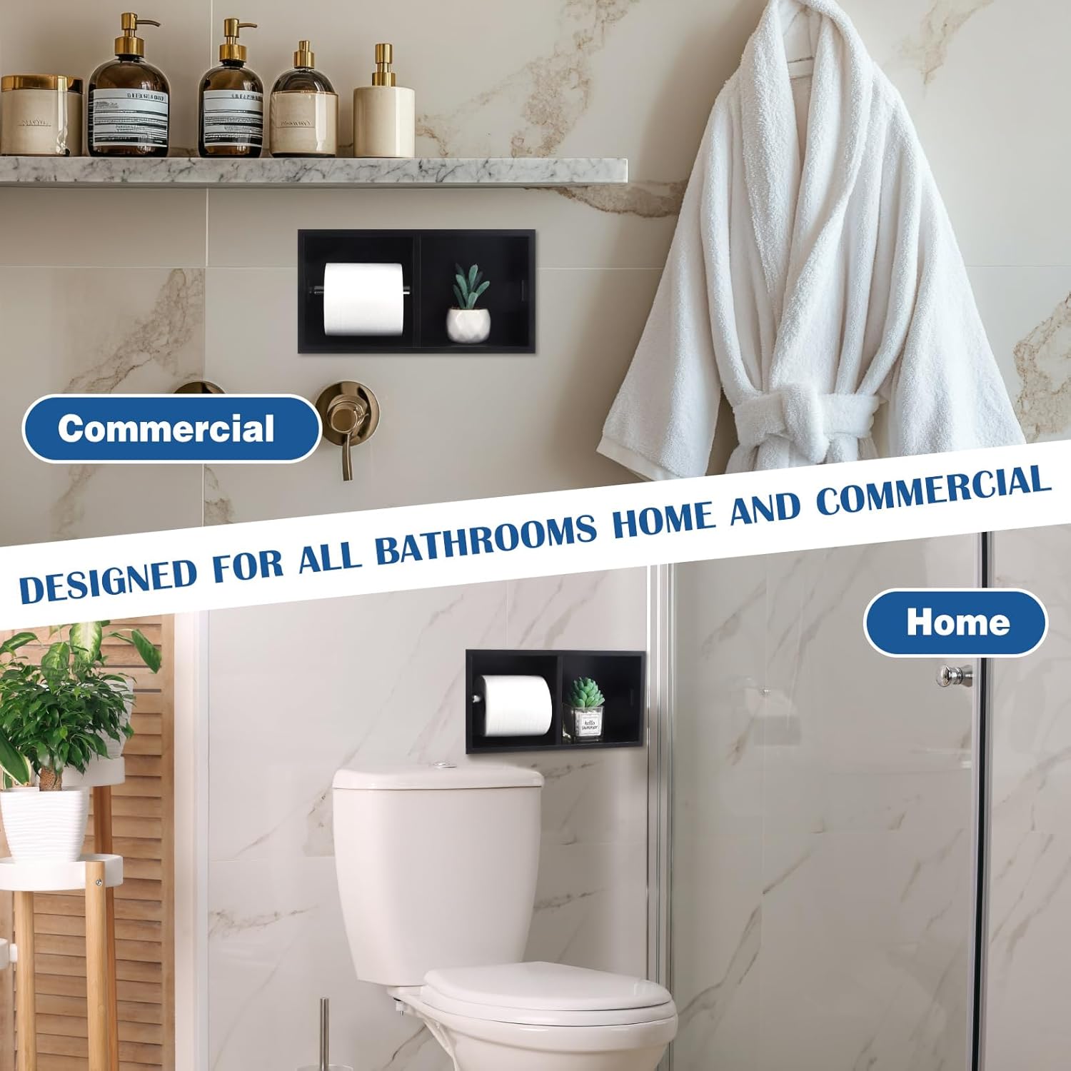 Moxweyeni Recessed Dual Roll Toilet Paper Holder 304 Stainless Steel Hidden in-wall with Storage Durable Matte Black Tissue Roll Holder Heavy Duty Space Saving Design for Modern Bathrooms and Remodel