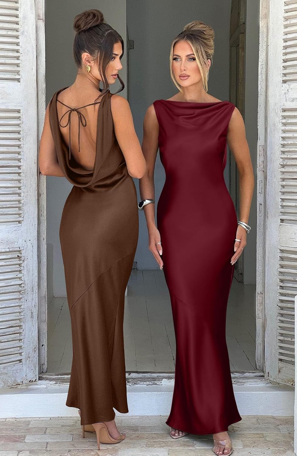 Memoriesea Women's Elegant Sleeveless High Neck Tie Cocktail Wedding Party Maxi Dress - Image 5