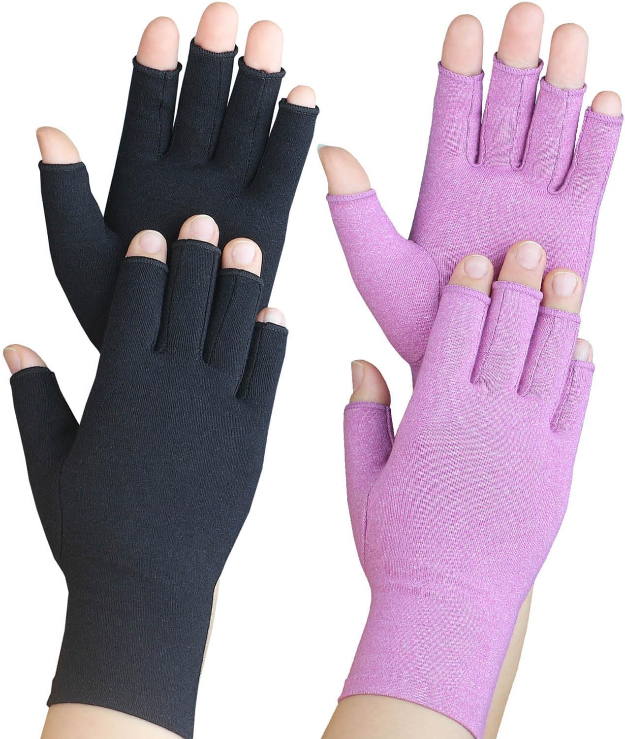 2 pares de guantes para artritis, guantes de compresión de mano para reumatoides, alivio del dolor, túnel carpiano, hinchazón, soporte articular, guantes sin dedos para conducir para mujeres