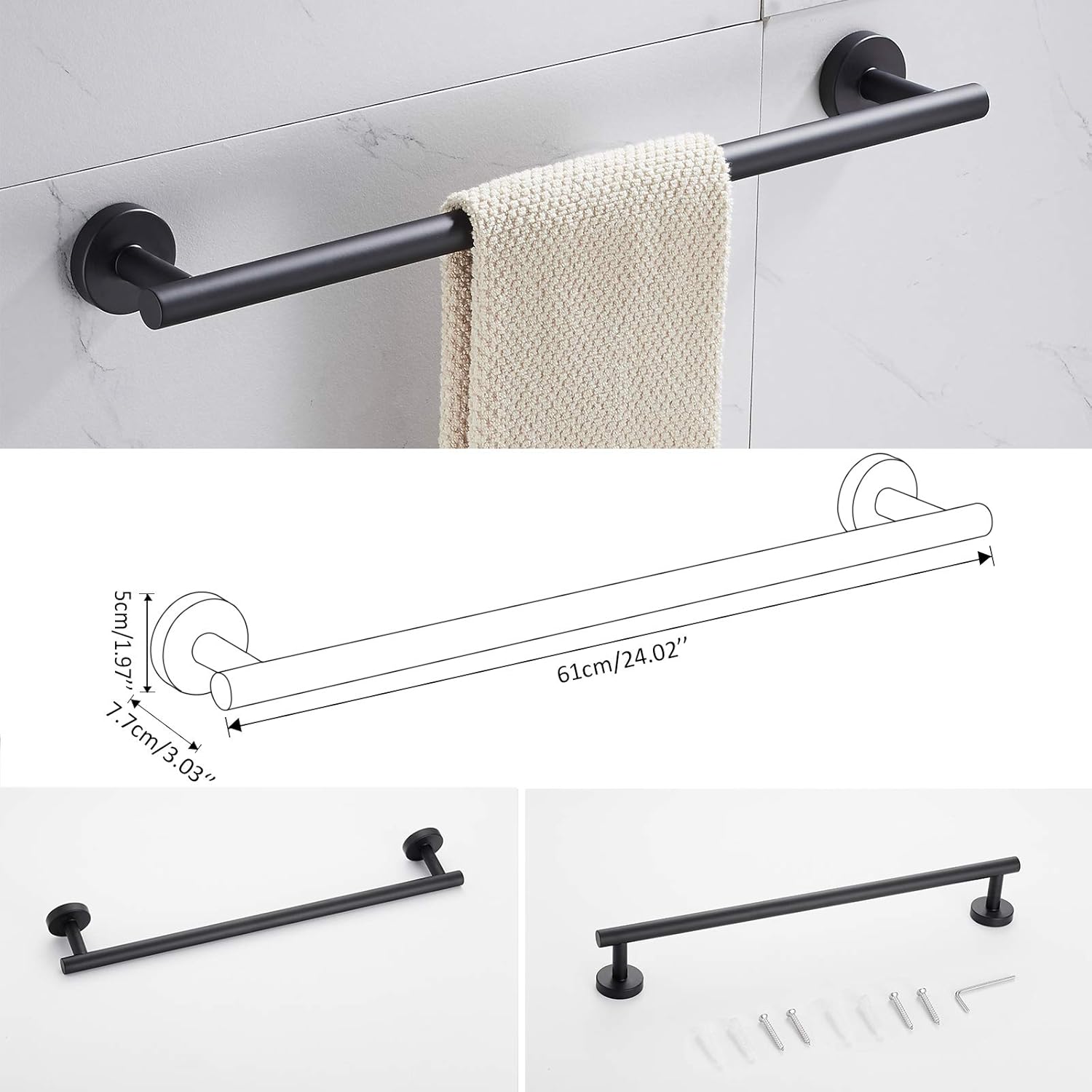 4-Pieces Bathroom Hardware Set Matte Black SUS304 Stainless Steel Wall Mounted Towel Rack Pack - Includes 16" Towel Single Bar, Hand Towel Bar, Toilet Paper Holder, Robe Towel Hook,16 inches : Tools & Home Improvement