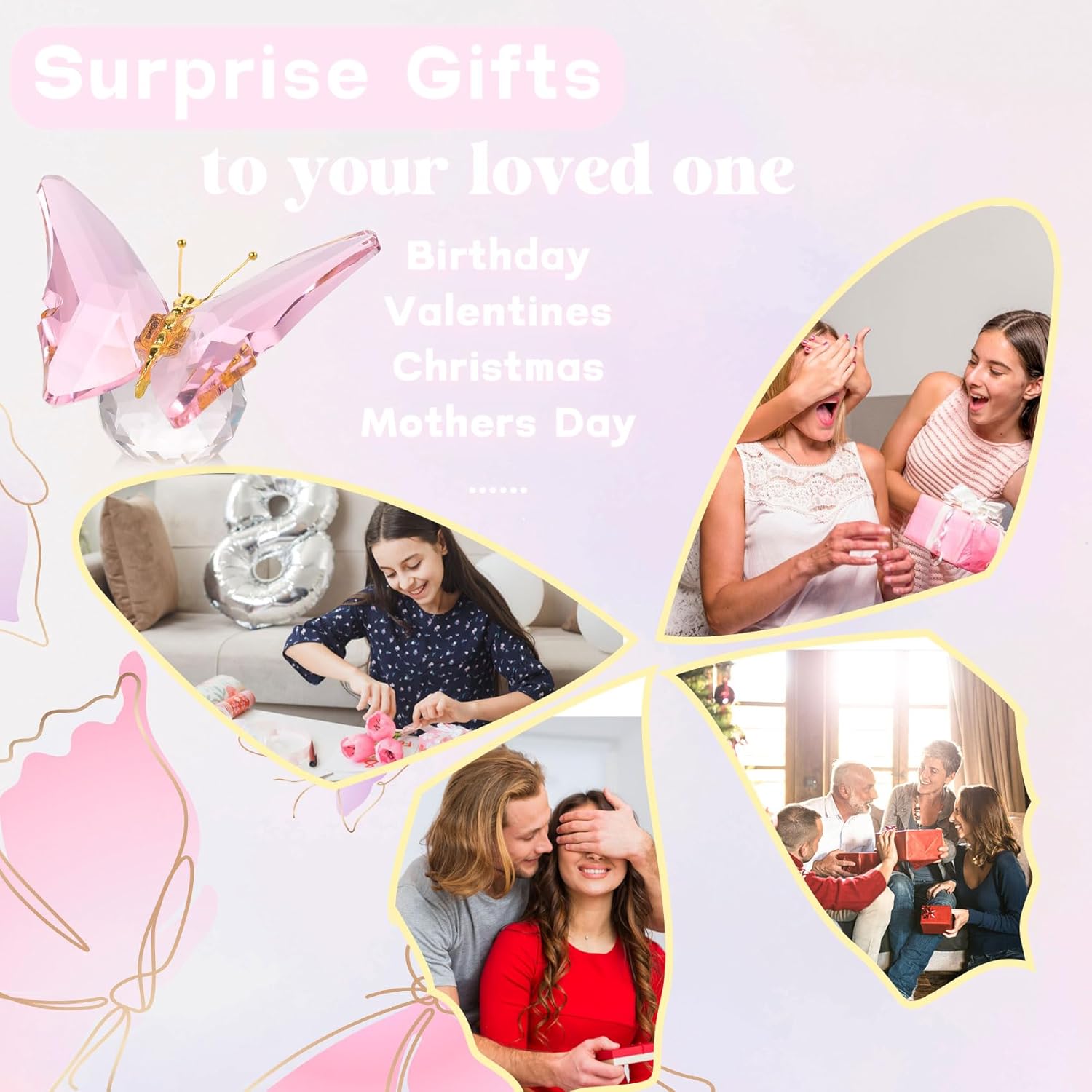 Movdyka Crystal Butterfly Decor Figurines for Mom Women, Pink Glass Butterfly Craft Desk Office Dcorations Table Centerpieces, Animal Ornaments Paperweight - Image 5