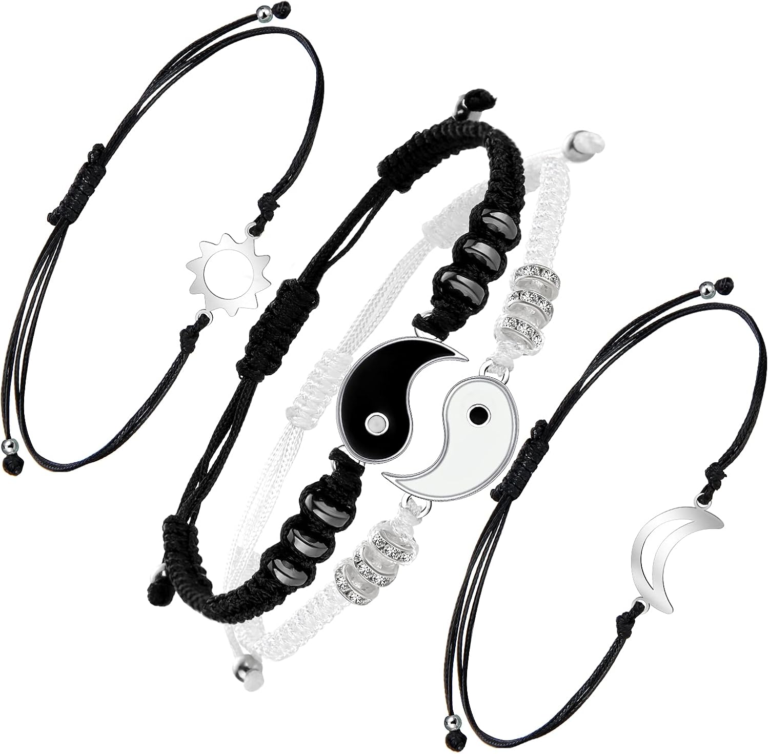 Yin Yang Bracelets Best Friend Couple Matching Bracelets Ying Yang Cord Relationship Bracelets Adjustable for BFF Friendship Relationship Boyfriend Girlfriend Gift, 4 Pieces