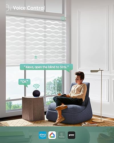 Miniatura 88 de Yoolax Persianas motorizadas con control remoto, persianas motorizadas de cebra compatibles con Alexa, persianas motorizadas de privacidad, 70%