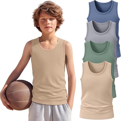 YooAurvox 4 Pack Boys Athletic Tank Tops, 4-Color, 11-13 Years