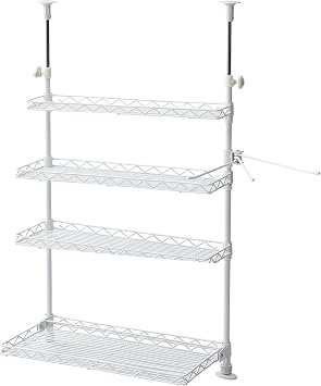 Yamazen TKRO-454*WH Kitchen Rack, Tension Rack, Width 17.7 x Depth 8.5 x Height 28.3 - 45.3 inches 45 x 21.5 x 72 - 115 cm, 4 Tiers, Towel Hanger, Spillproof, Lower Levels, Flip-up, Movable Shelf, Drainer Rack, Condiment Rack, Assembly, White