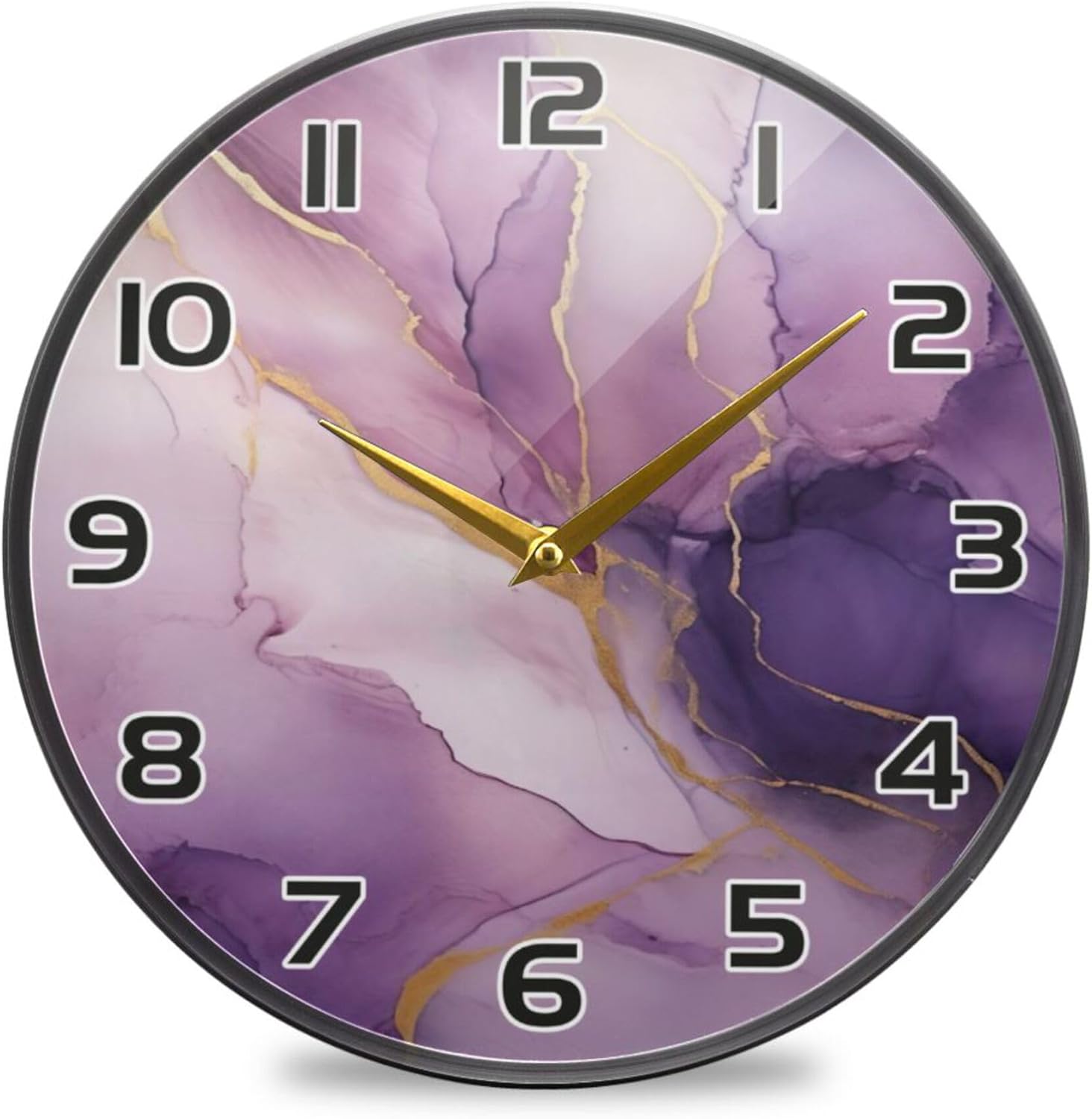 Marble Purple Gold Silent Wall Clock Non Ticking 11.9x11.9 inch Acrylic Clock, Modern Decorative for Kitchen, Living Room, Bathroom, Bedroom, Office S0403226