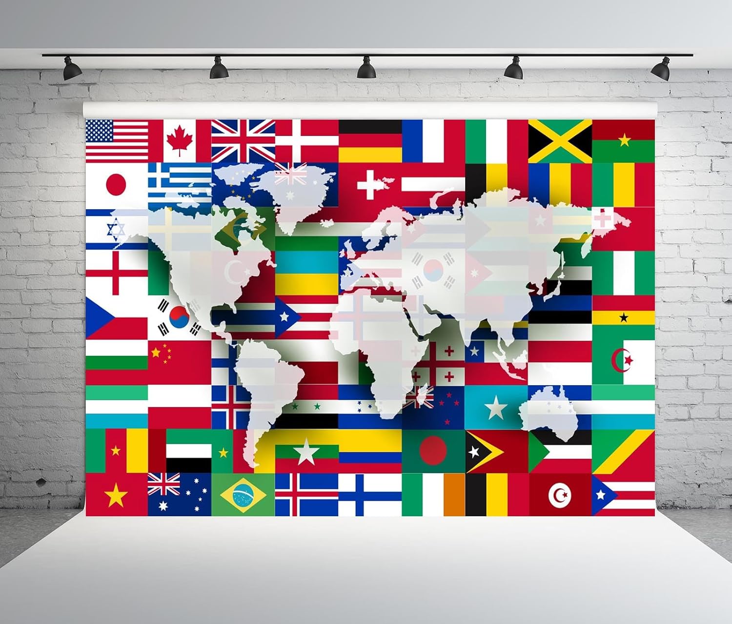 BELECO 10X8ft Fabric World Flags Backdrop World Map International Flag Country Flags Background for Themed Party Decorations Home Decor Photo Booth Studio Props