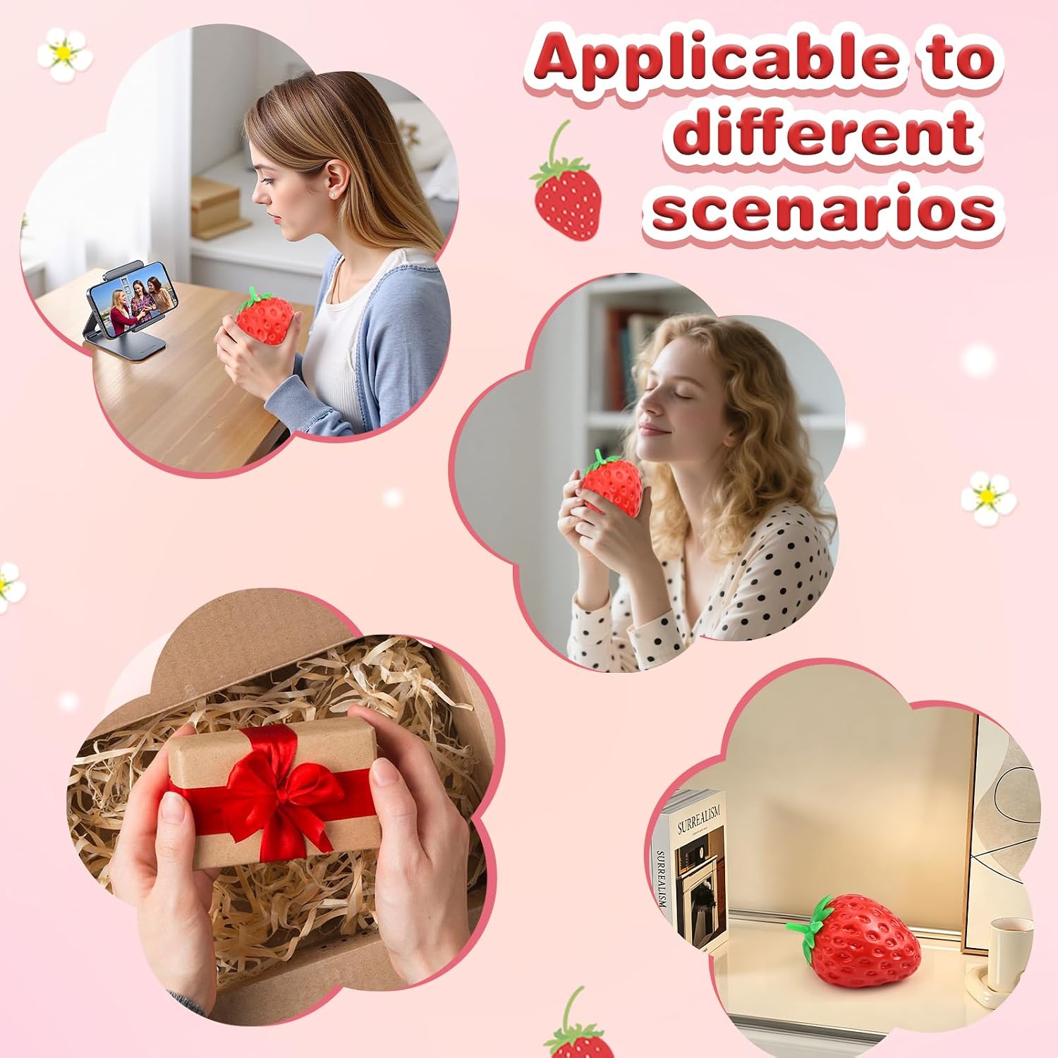 Fake Banana Strawberry Squishy Stress Relief Fidget Toy Soft & Lightweight Desk Squeeze Toy for Adults, Fun Novelty Office Decor for Relaxation (Strawberry 3pcs) image 5