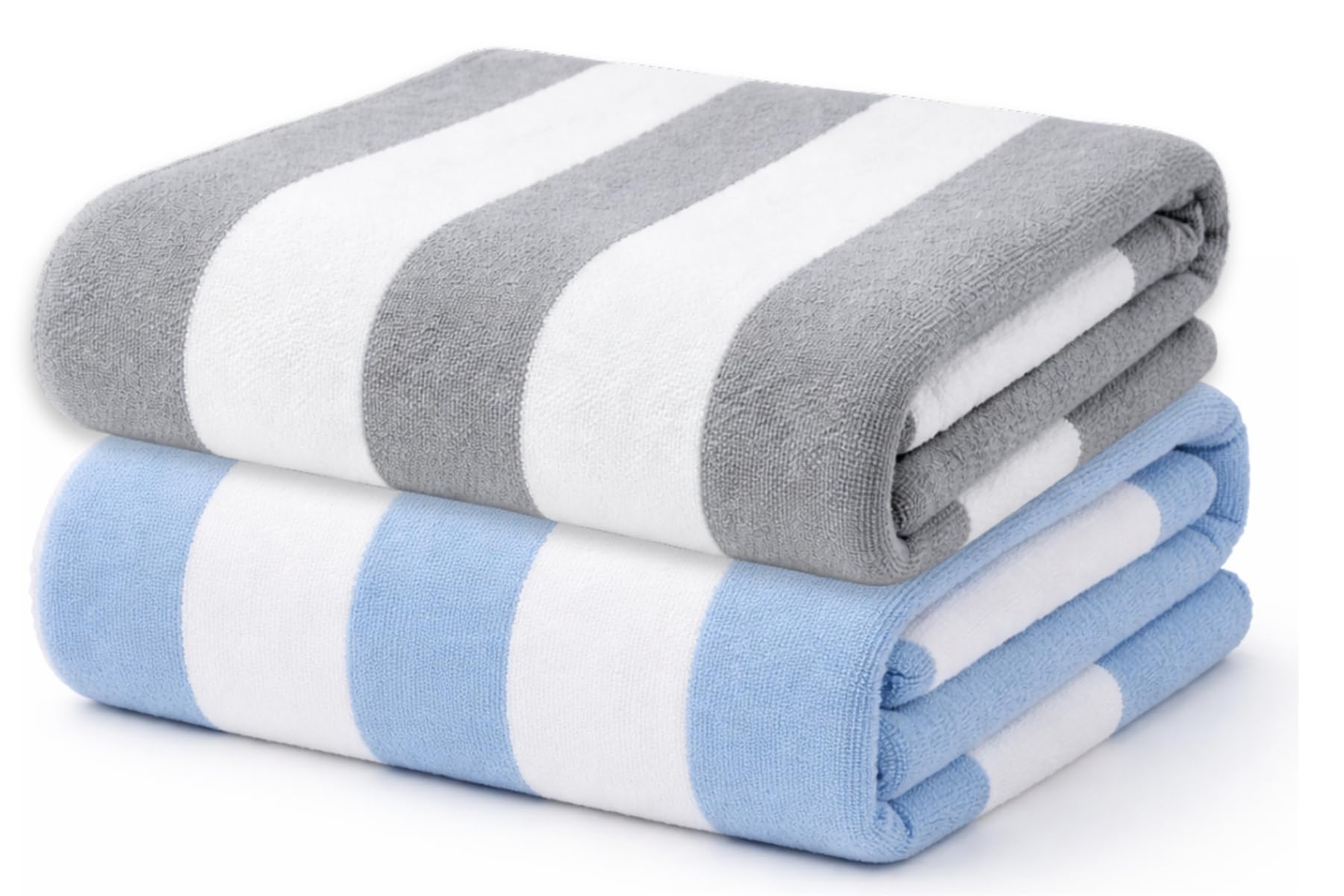 Adore Home 2 Pack Cabana Stripe Microfibre Beach Towels Quick Dry Sand Resistant Pool Towels Lightweight Holiday Travel Towels 80x160cm Grey and Light Blue