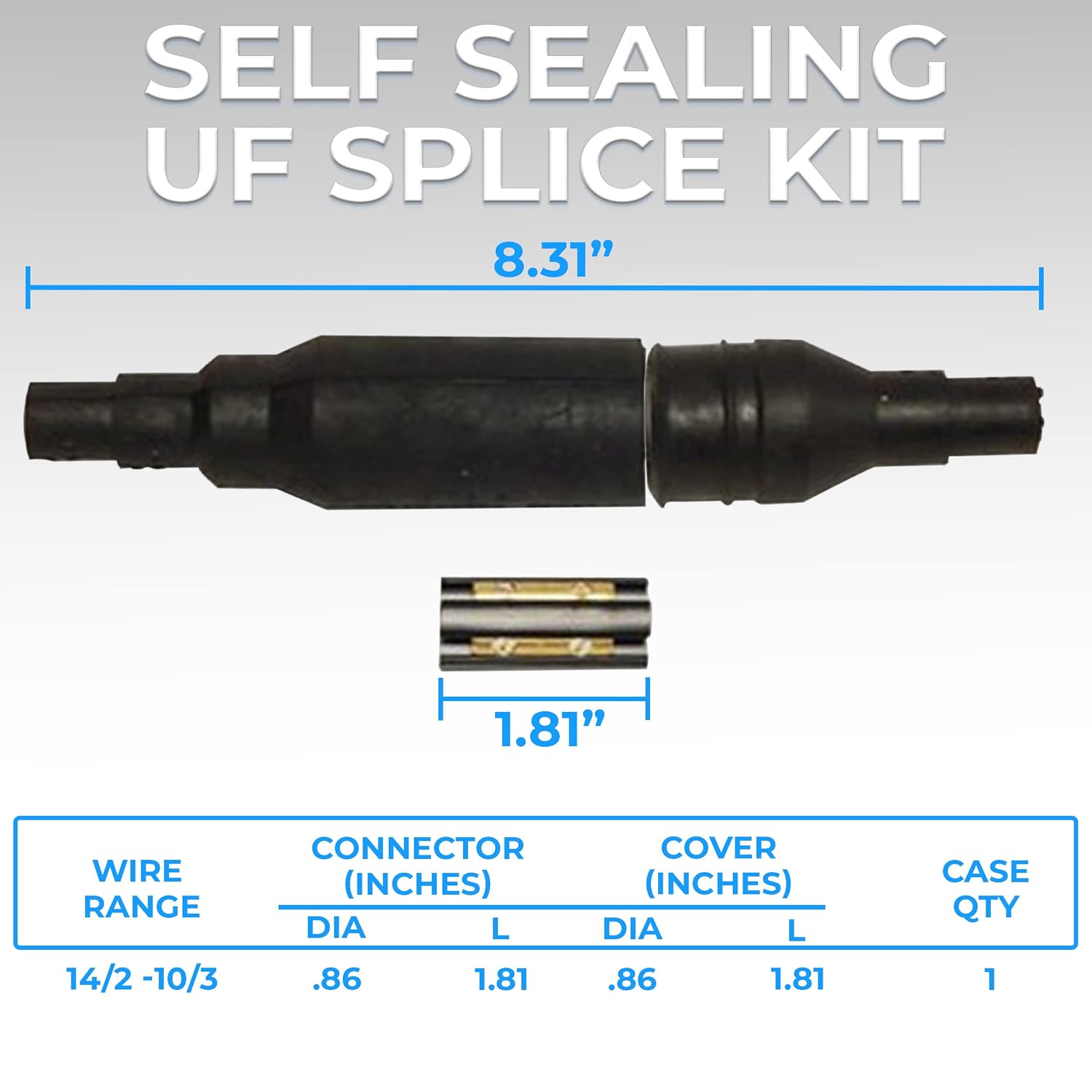 OhLectric Direct Burial UF in-Line Splice Kit - EPDM Rubber Cover - Waterproof & UV Resistant - Cable Splice Connector Kit - Wire Range of 14/2 AWG to 10/3 AWG - Black - OL-44579