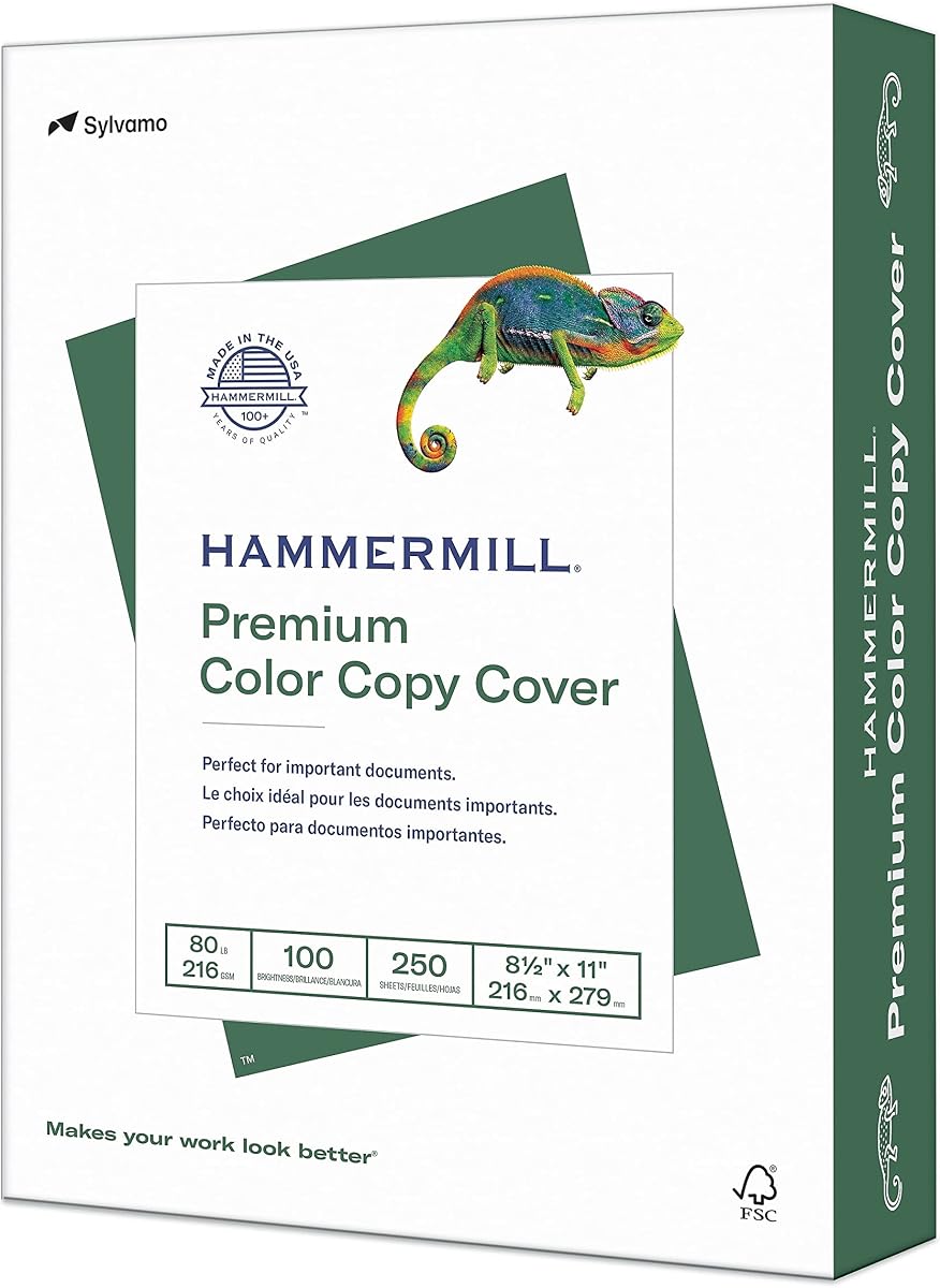 Cartulina, Copia de Color Premium, 80 lb, 8.5 x 11 - 1 Paquete (250 Hojas) - 100 Brillantes, Hecho en los Estados Unidos, Cartulina, 120023R, Blanco