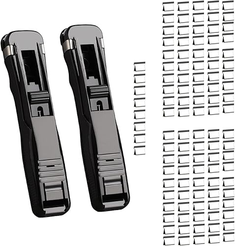 Paquete de 2 dispensadores de clips de almeja de papel, grapadora portátil de mano con 108 clips de repuesto de metal de acero inoxidable