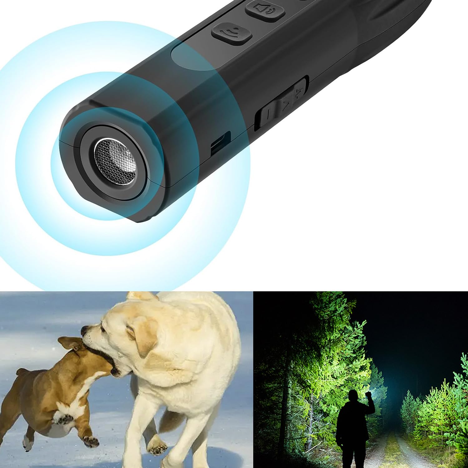 Lot de 2 répulsifs à ultrasons pour chien 3 fréquences | Lampe de poche LED à ultrasons anti-aboiements longue durée intérieur extérieur pour chiens