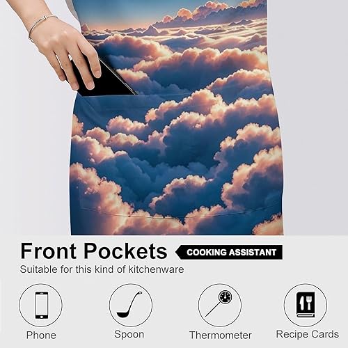 Miniatura 5 de MUSM Apron for Adults - 27.6 X 31.5 Inch, Heavy-Duty Polyester Aprons with Two Large Pockets, Waterproof On Top of The Cloud Kitchen Apron for